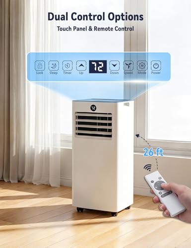 Image of 8000BTU Portable AC, 4-in-1 350 Sq. Ft, Quiet for rooms | Quiet 8000BTU AC cools 350sq.ft, 4-in-1 cool /fan /dry /sleep, remote, timer, LED, window kit, for bedroom /office /dorm.