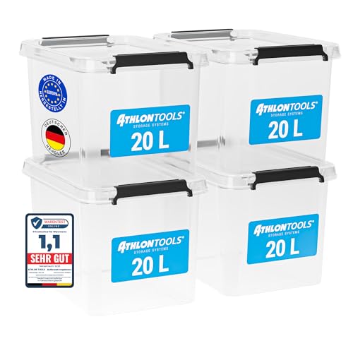 ATHLON TOOLS 4er Set 20l Aufbewahrungsboxen mit Deckel BPA-frei
