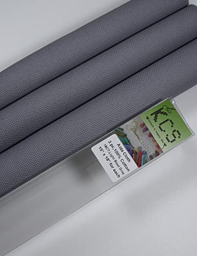 Image of KCS 3 pc of 15 inch x 18 inch Counted Cross Stitch Cotton Aida Cloth Needlework Rolled Fabric Box,18CT,Light Steel Grey