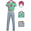 BAEHEU Adult Cosplay Costume Hawaiian Shirt Pants Outfits for Mens Halloween (Green Suit + Wig, Medium)