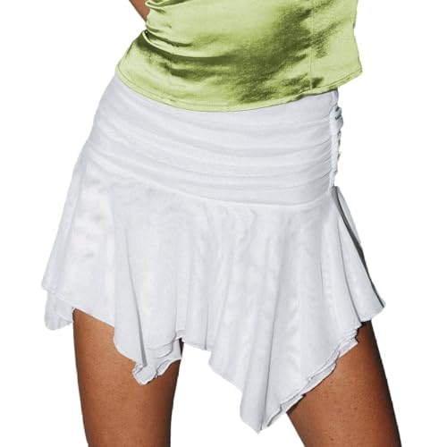 Jupe courte plissée en dentelle taille haute style Y2K pour femme