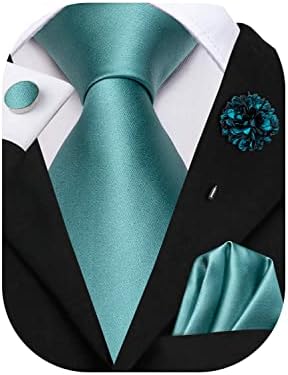 Hi-Tie Classic Mens Tie Flower Lapel Pin Set Silk Woven Necktie Pocket Square Cufflinks Red Pink Gold Blue Wedding Tie