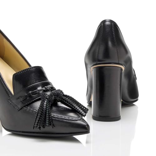 anteikira Women's Chunky Heel Tassels Pumps Slip On Pointed Toe Block High Heel Loafers Oxford Shoes Classic Comfort Casual Shoes Penny Loafer for Women3