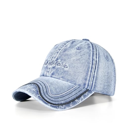 FK FORKICKS Unisex Adjustable Cotton Baseball Cap Classic Low Profile Casual Fashion Denim Dad Hat for Men Women, FK87 Denim Light Blue