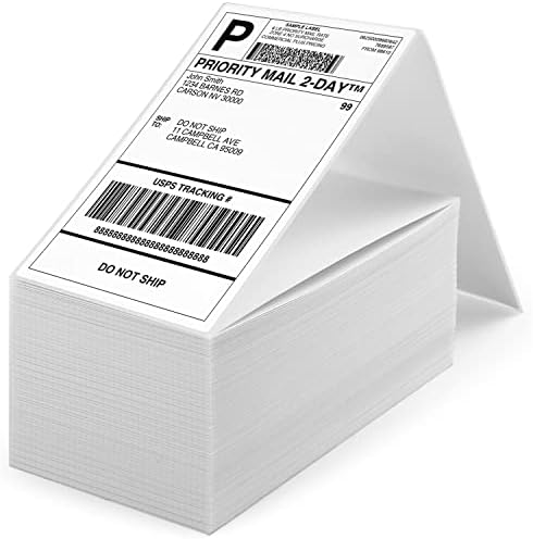 MiroCaro 4" x 6" Shipping Labels for Thermal Printer, Fan-Fold Postage Thermal Labels, Mailing Labels for Packages (1 Stack, 500 Labels)