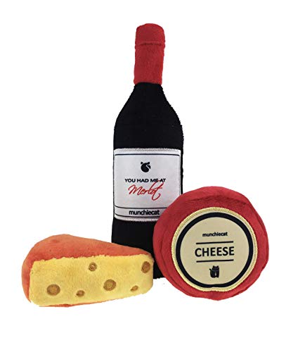 munchiecat Wine and Cheese Toys for Cats | 8" Bottle Catnip Kicker, Crinkle