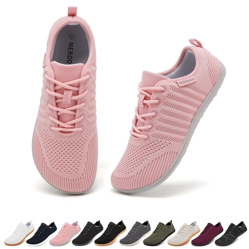 Merdoo Barfußschuhe Damen Herren Barfussschuhe Breite Barfuss Schuhe Barfuß Sneaker Barefoot Shoes Wildling Schuhe Fitnessschuhe Walkingschuhe Bequeme Leicht Atmungsaktiv Rosa 42