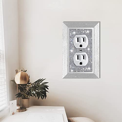 Image of 4 Pcs Shiny Rhinestones Outlet Covers Wall Plate Imitation Wood Grain Toggle Light Switch Cover Decorative Electrical Outlet Cover Plates Durable Switch Covers Socket Outlets Covers
