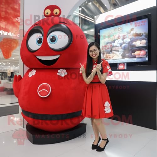 REDBROKOLY Disfraz de mascota de Sushi rojo vestido con una minifalda y relojes digitales