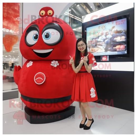 REDBROKOLY Disfraz de mascota de Sushi rojo vestido con una minifalda y relojes digitales