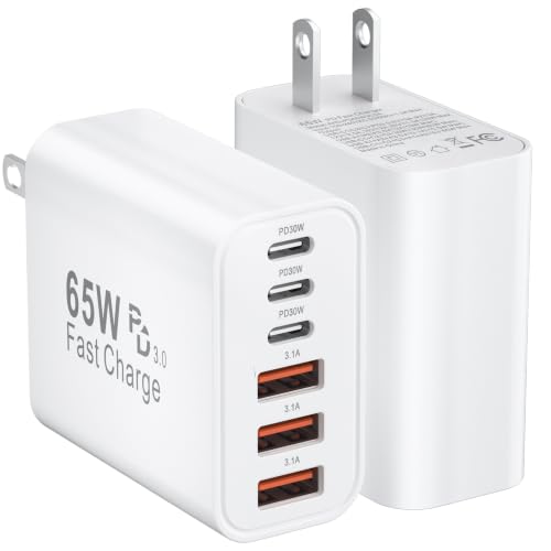 Bustuny 65W six-port charger brick with three USB-C and three USB-A ports
