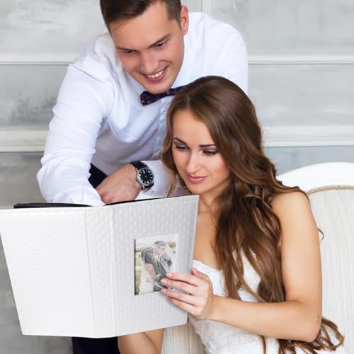 Image of GKN DIY Scrapbook Photo Album, 100 Pages, Holds 300 Photos (4x6 Inch), Linen Cover Memory Book with Front Window, Family Travel Baby Wedding Anniversary Birthday Gift