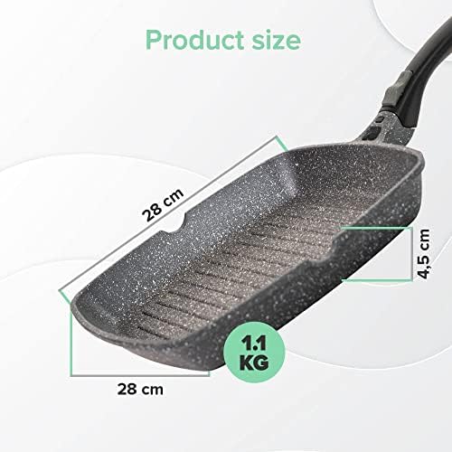Coninx Griddle Pan - Induction Frying Pan with ILAG Granistone Coating - Aluminium Grill Pan with Removable Handle Suitable for Halogen, Gas, Electric, Induction & Ceramic Stoves