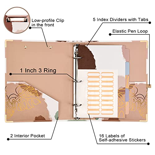 Mini 3 Ring Binder 1 Inch For 5.5" X 8.5" Paper With 5-Tab Dividers Eyrozill Cute Mini Binder For School/Office Supplies And Home, Brown Impression #TOP1