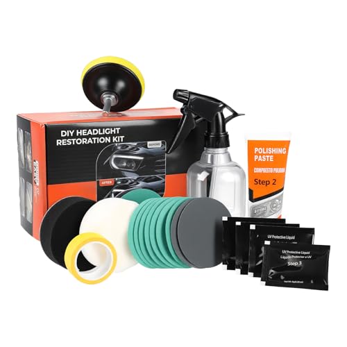GEARLEADER Car Headlight Restoration Kit DIY Restore & Repair kit Car Headlight Scratch Repair Tool Sanding Discs Easy To Use With Drill Head Headlight Restorer