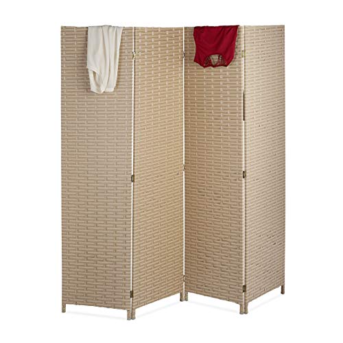 Relaxdays Paravento a 4 Pannelli, HxL: 180 x 180 cm ca., Divisore Pieghevole, Separé per Ambienti Interni, Color Beige