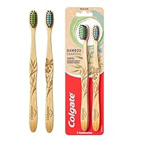 Colgate Bamboo Charcoal Manual Toothbrush, Value 2 Pack, Medium Bristles, 100 percent Biodegradable Bamboo Handle, BPA Free