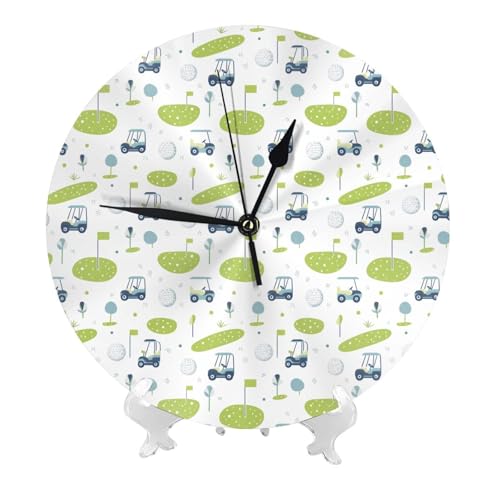 TZTTZT Relojes de pared que funcionan con pilas, 10 pulgadas, diseño de caricatura de carrito de golf, modernos, silenciosos, pequeños, para sala de estar, cocina, oficina, baño, decoración decorativa