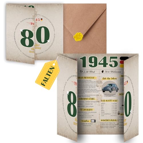 Sugeru Cartão de aniversário especial com envelope, presente de ano 1945, 80 anos mulher homem, sexagésimo aniversário decoração divertida, ótima ideia para presente, crônica, cartão, aniversário, DIN