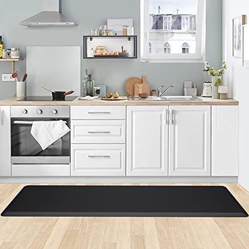 KitchenClouds Kitchen Mat Cushioned Anti Fatigue Rug 17.3"x60" Waterproof Non Slip Standing Desk Mat Comfort Floor Mats for House Sink Office (Black)