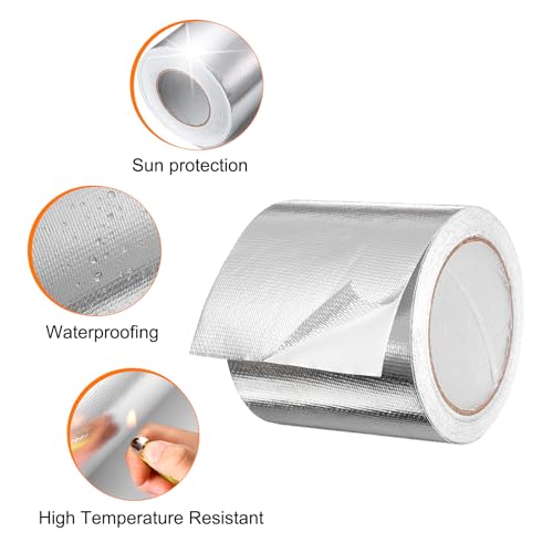 Image of HARFINGTON 5pcs Heat Shield Tape 3.94 inch x 65.6 Ft Waterproof Sunscreen Sound Insulation High-Temperature Resistance Silver Aluminum Tape Thickness for Automotive Repairs