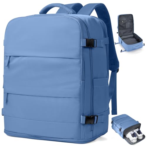 Image of coowoz Large Travel Backpack Carry On for Women Man Waterproof Gym Backpacks with Laptop Compartment Mochila de Viaje Teacher Personal Item Backpack Rucksack Airplane Accessories Must Haves Sky Blue