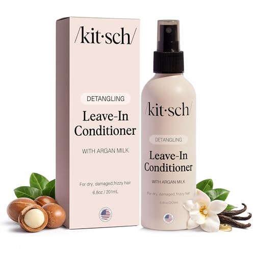 Kitsch Argan Milk Leave In Conditioner Spray – Hair Detangler Spray for Curly, Wavy, Fine, Dry & Damaged Hair - Silicone-Free | Ideal Gifts for Women - 6.3oz