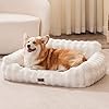 Dog Couch Bed – Fluffy Dog Sofa, Large Orthopedic Pet Sofa Bed with Removable Washable Cover, Faux Fur Calming Cute Pet Couch with Supportive Egg Foam and Non-Slip Bottom, Ivory White