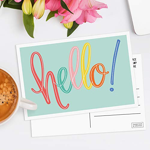 Sweetzer & Orange Hello Postcards Pack (60 Post Cards) 4X6 Postcards For Kids And Adults. 300Gsm Note Cards. Blank Hello Greeting Cards, Mint Green Hello Cards #TOP4