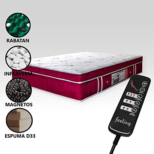 Colchão Magnético Com Energia Bioquântica e Massageador Casal (1,38 x 1,88 m) (Vermelho Vinho)