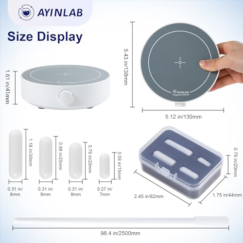 AyinLab Magnetic Stirrer, Fast Stir Plate with Speed Control, Lab Magnetic Mixer with 4pcs Magnetic Stir Bars, 1 Stir Bar Retriever for Making Yeast, Liquid Stirring, Max Volume 3000ml, Powerful Motor - Thumbnail 7