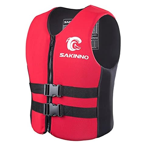 huraty Unisex Adults Swim Jacket, High Buoyancy Reflective Floating Vest Swimsuit with Adjustable Safety Straps, Outdoor Water Sports Vests for Boating, Kayaking, Surfing, Sailing, Red, L Cover