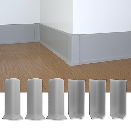 COUKIU Self Adhesive Baseboard Corner Blocks, 6inch(Width)3 Inside + 3 Outside Corners-Connector Between The Wall Base Cove Base Rubber Moulding Trim, Perfect Match for Our S152 Baseboard(Gray) by COUKIU - Used condition - US$15.81