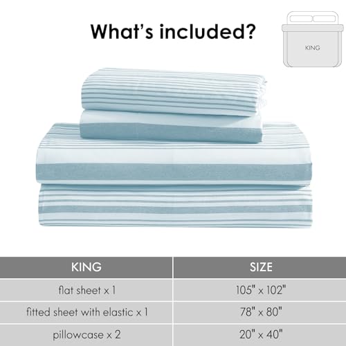 Image of ClevaHome King Sheets Set - 4 Piece Fitted Bed Sheet Set, Glacier Stripe