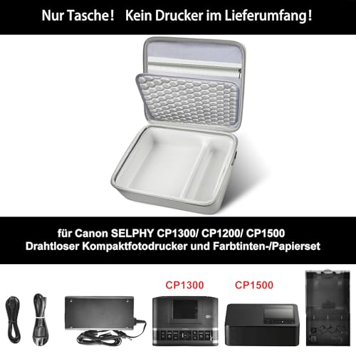 casmilee Hart Tasche für Canon SELPHY CP1500/CP1300/CP1200 Mini Mobiler Fotodrucker und Farbtinten Papierset mit Verstellbarem Schultergurt - Nur Tasche (Weiß)