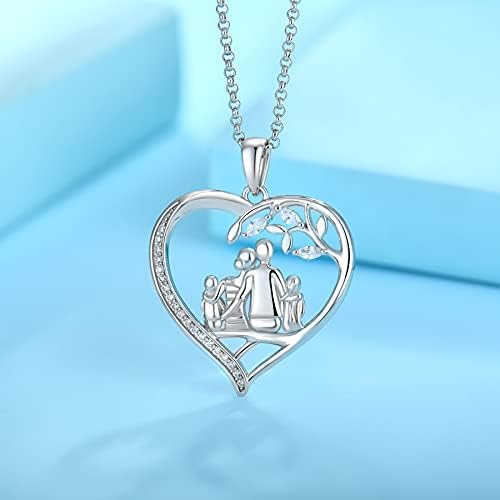 JO WISDOM Women Family Tree of Life Necklace,925 Sterling Silver Mother Daughter Dad Son Pendant Necklace with 3A Cubic Zirconia Jewelry for Women Mum