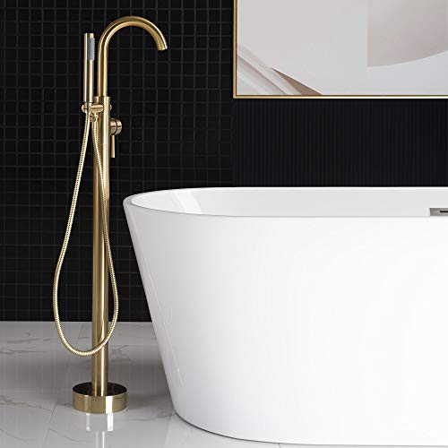 WOODBRIDGE F0007 BG Llave para bañera freestanding montada en el piso, grifería de baño de latón con ducha de mano, acabado oro cepillado miniatura 2