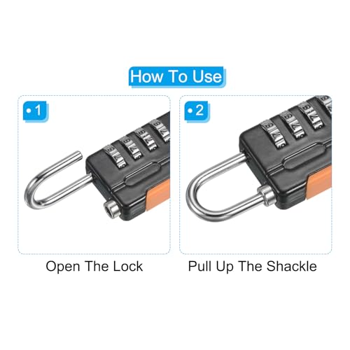 Image of PATIKIL Security Steel Cable with 4 Digit Combination Lock, 2 Set 4.9Ft Coated Safety Wire Rope Double Loop Padlock for Outdoor Travel Luggage, Black