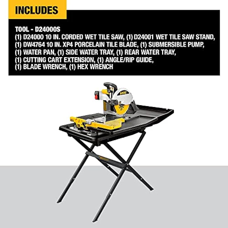 DEWALT Wet Tile Saw with Stand, 10-Inch, Corded (D24000S)