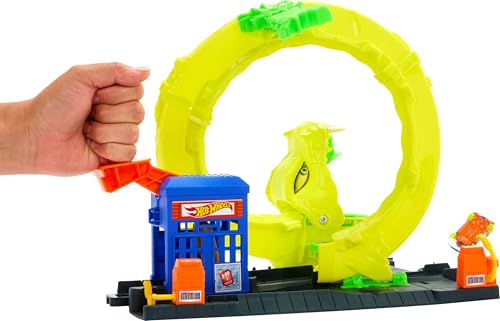 image for Hot Wheels Toy Car Track Set, Snake Gas Station Playset with 1:64 Scal