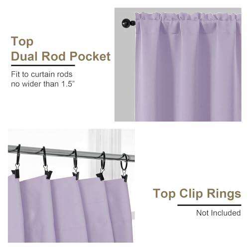 Image of Lavender Short Blackout Curtains for Bedroom 45 Inches Long 2 Panels Set, Solid Thermal Insulated Blackout Curtains, Energy Saving Soft Fabric Window Drapes, Dual Rod Pocket, 2x40Wx45L Inches