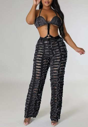 Tbahhir Ripped Jeans for Women High Waisted Distressed Cut Out Baggy Wide Leg Boyfriend Streetwear Denim Pants Trendy2