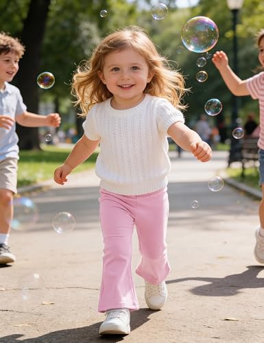 ZUEMET 3 Pack Baby Girls Flare Leggings Toddler Bell Bottoms Pants Infant Girl Soft Cotton Clothes Size 3T Black+Light Gray+Light Pink