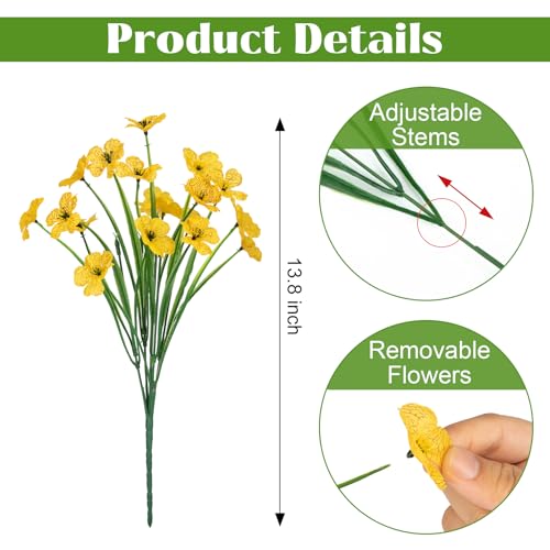 Image of Bassion 24 Bundles Artificial Flowers for Outdoors Decorations, Yellow | UV resistant, silk fake flowers, realistic faux plants, outside planter window box porch garden home decoration