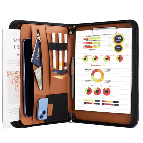 Image of ProCase Portfolio Business Padfolio Folder with Zipper -Tan | Conference Meeting Executive File Legal Document Organizer with Pockets Letter Size A11 Writing Pad Notepad Padfolio