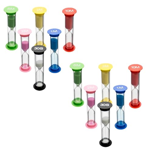 12 Pièces Sabliers Minuterie Hourglass 30 Sec / 1 Minute / 2 Minutes / 3 Minutes / 5 Minutes / 10 Minutes Coloré Horloge de Sable pour Cuisine Jeu Maison Bureau