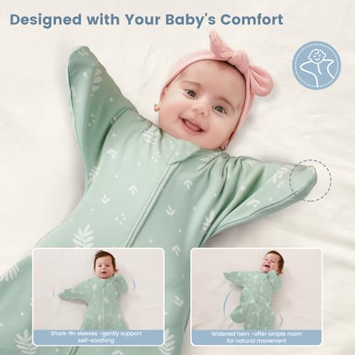 Image of ZIGJOY Baby Transitional Swaddles for Newborns: 0.5 Tog Arms Up Sleep Sack 3-6-12 Months Soft Cotton Shark Fin 2 Way Zipper