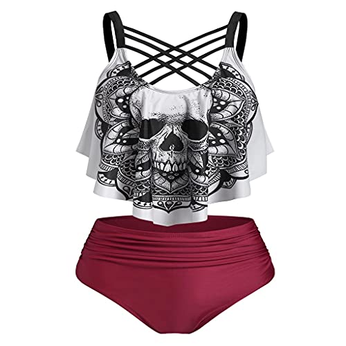 Maillot de bain deux pièces tankini à motif floral gothique et dos croisé rembourré