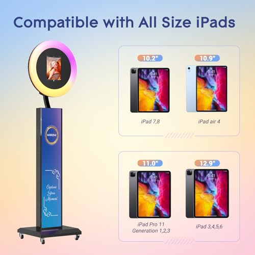 Image of HARZHI Portable Photo Booth Compatible with iPad, Photo Booth Stand Shell, Perfect for Weddings and Parties, Free ChackTok Membership, Free Custom Logo, with Flight Case (Black, Photobooth-Pro)