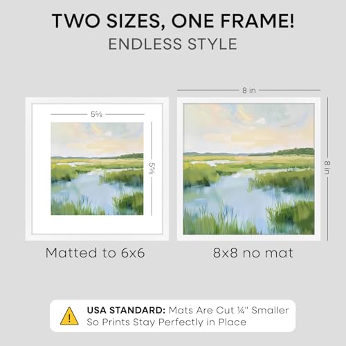 Image of Homeforia 8x8 White Picture Frame, High-End Metal, 6x6 Mat, Glass | High End Aluminum, Tempered Glass, Acid-Free 6x6 Removable Mat, 8x8 in Edge-to-Edge Display 8x8, Wall Kit, Set Of 1
